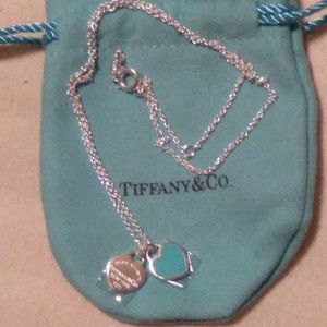 New Tiffany & Co. .925 Sterling/Enamel Return To Double Mini Heart Necklace